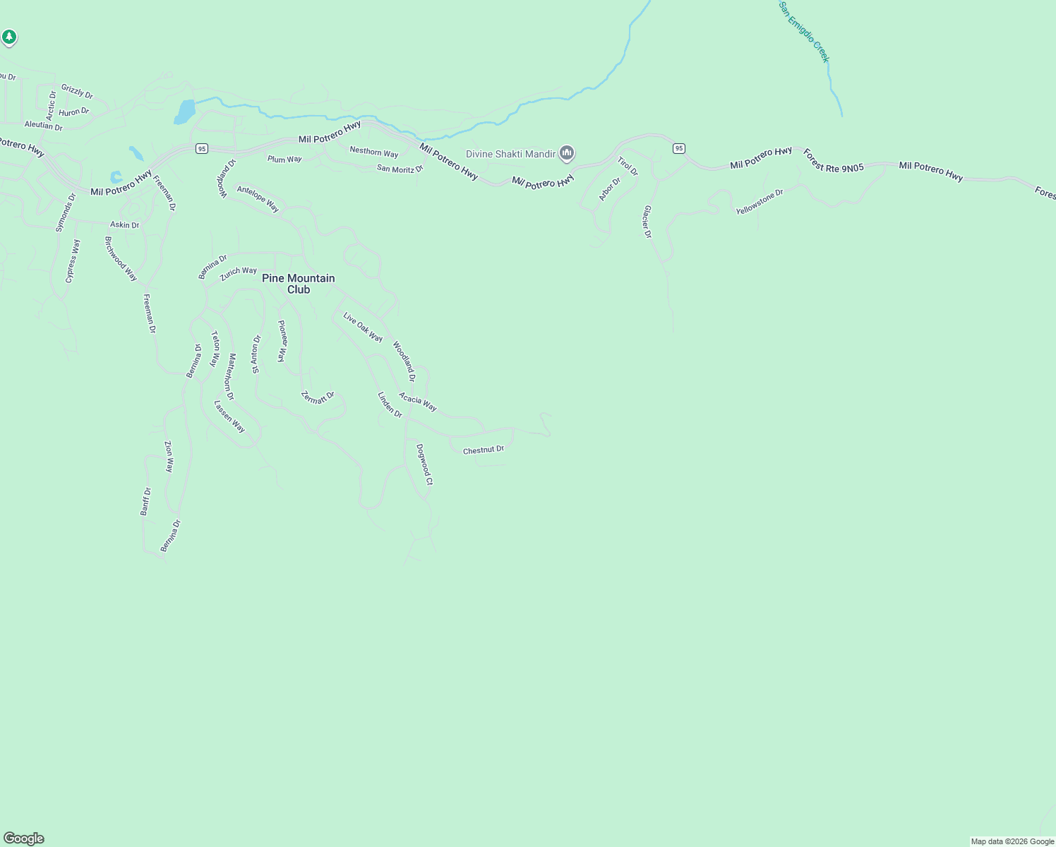 map of restaurants, bars, coffee shops, grocery stores, and more near 1316 Linden Drive in Pine Mountain Club
