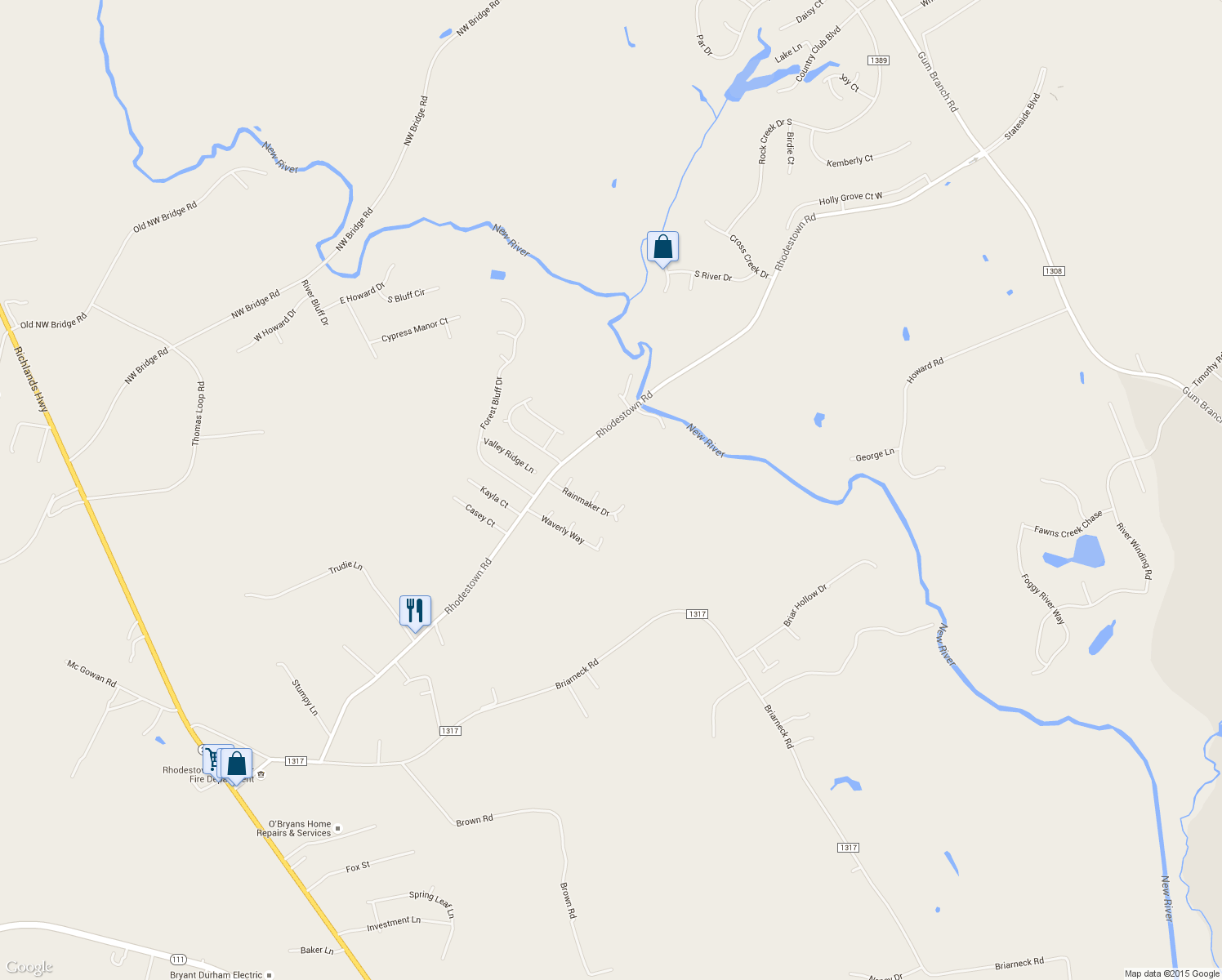 map of restaurants, bars, coffee shops, grocery stores, and more near 404 Threshing Court in Jacksonville
