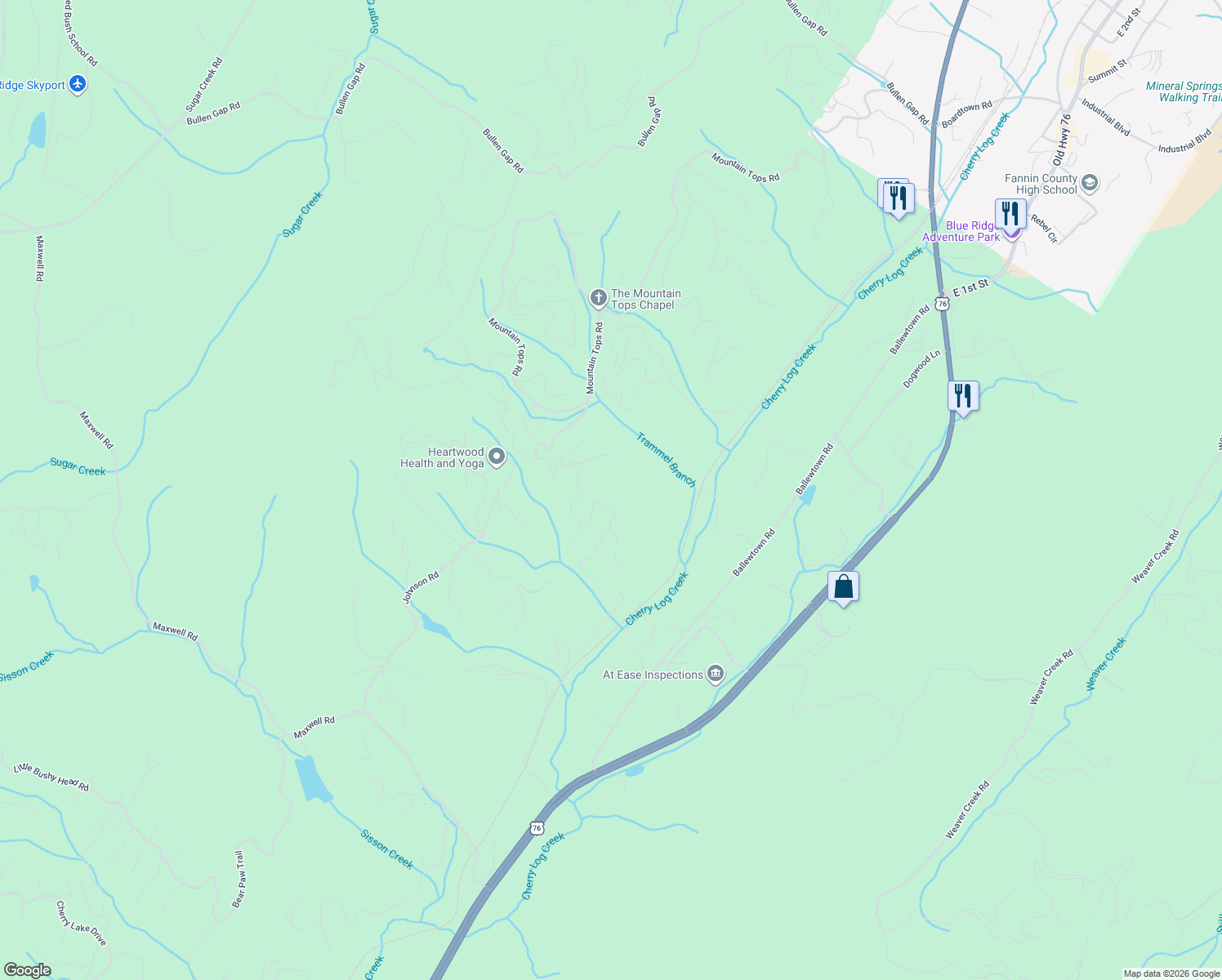 map of restaurants, bars, coffee shops, grocery stores, and more near 196 East Dream Catcher in Blue Ridge