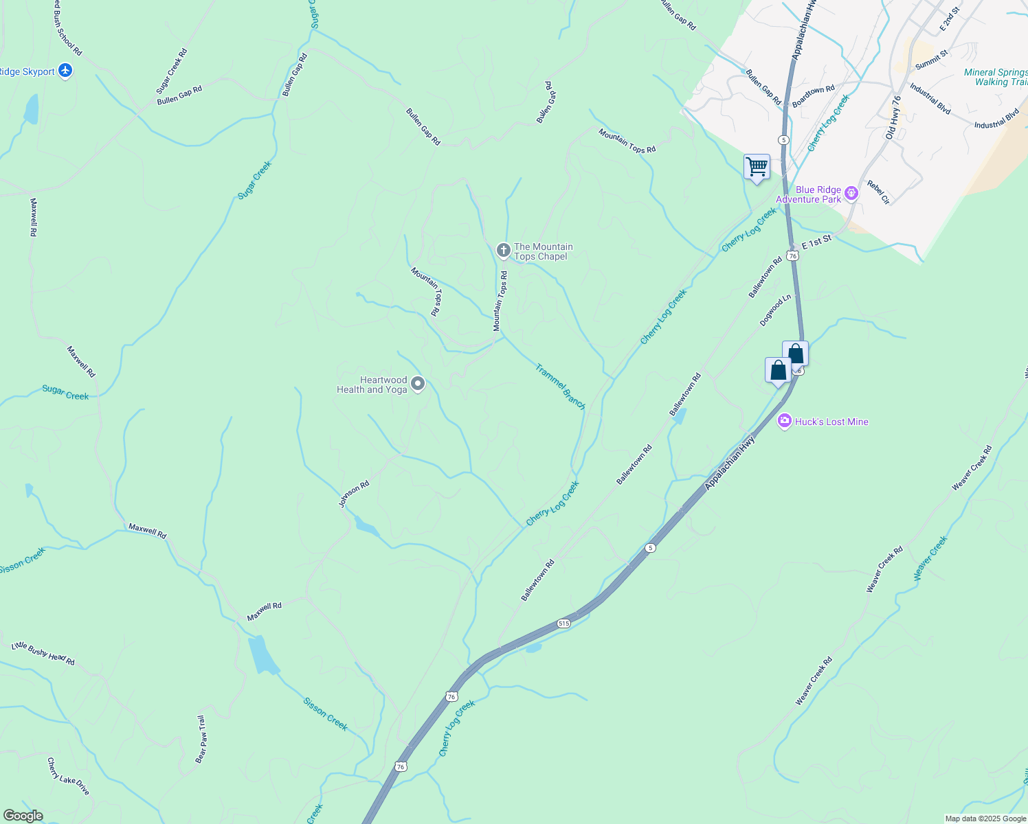 map of restaurants, bars, coffee shops, grocery stores, and more near 351 South Dream Catcher in Blue Ridge