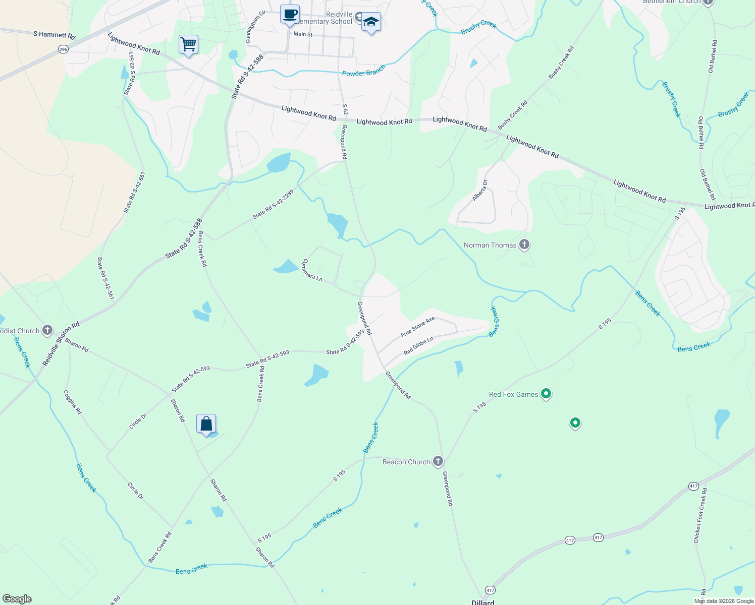 map of restaurants, bars, coffee shops, grocery stores, and more near 130 Shady Valley Dr in Woodruff