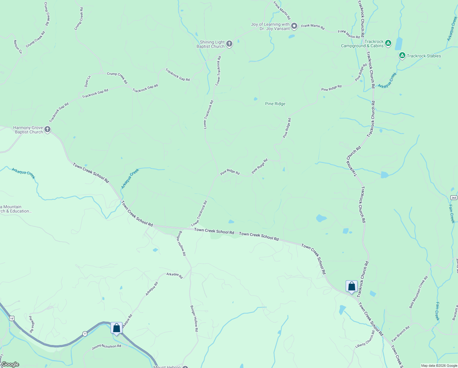 map of restaurants, bars, coffee shops, grocery stores, and more near 38 Frontier Way in Blairsville
