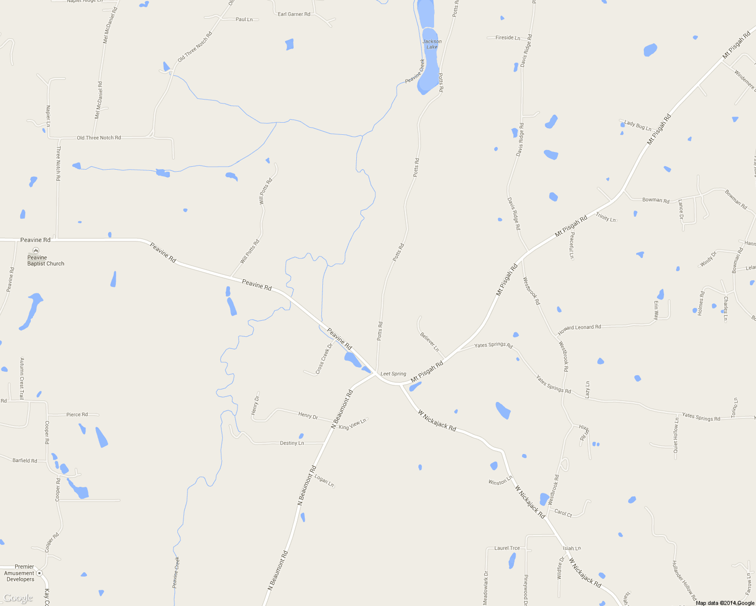 map of restaurants, bars, coffee shops, grocery stores, and more near 2488 Potts Road in Ringgold