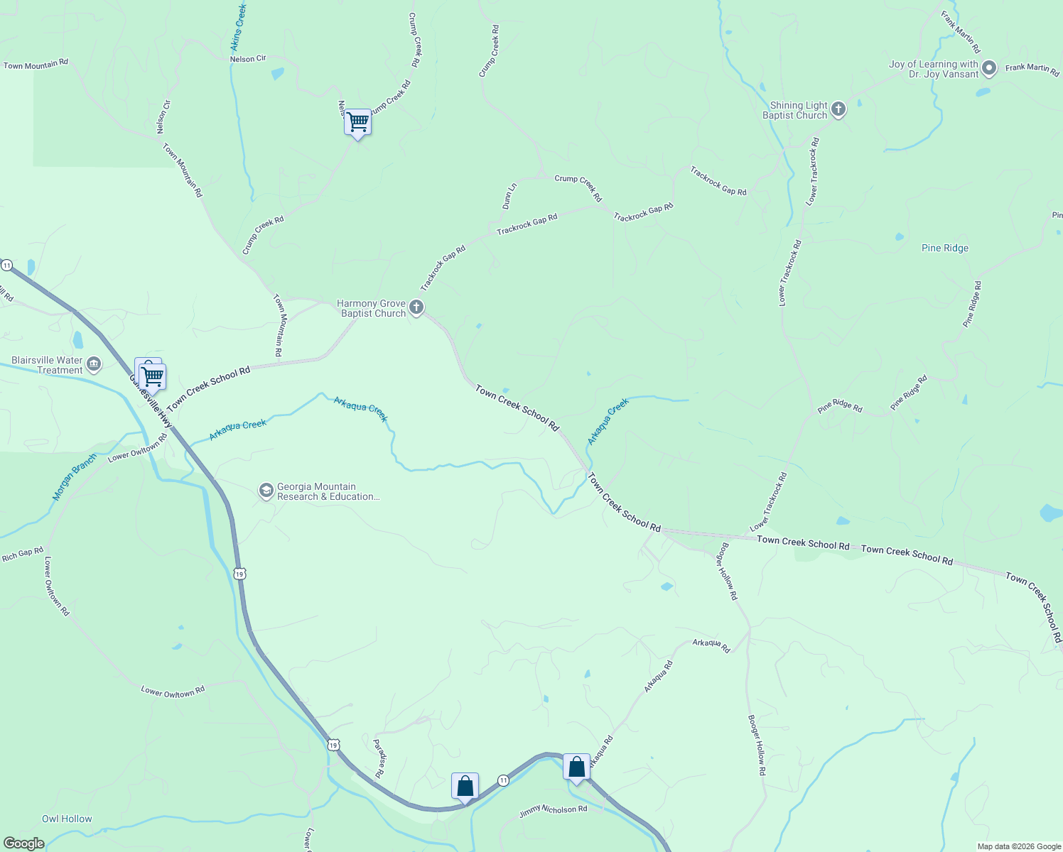 map of restaurants, bars, coffee shops, grocery stores, and more near 33 Dover Road in Blairsville