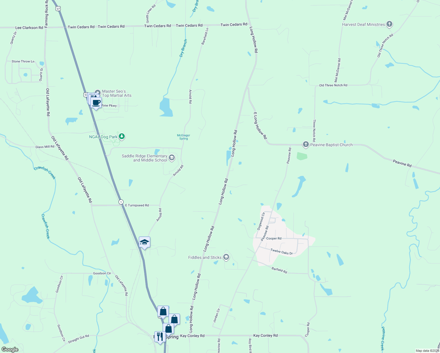 map of restaurants, bars, coffee shops, grocery stores, and more near 788 Long Hollow Road in Rock Spring