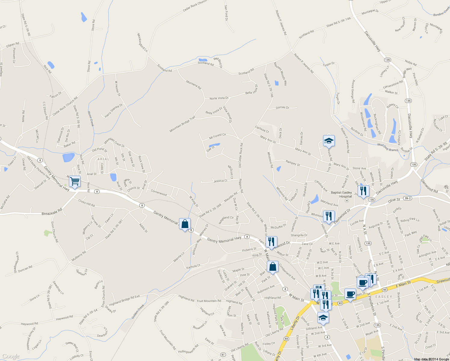 map of restaurants, bars, coffee shops, grocery stores, and more near 306 Jessica Court in Easley