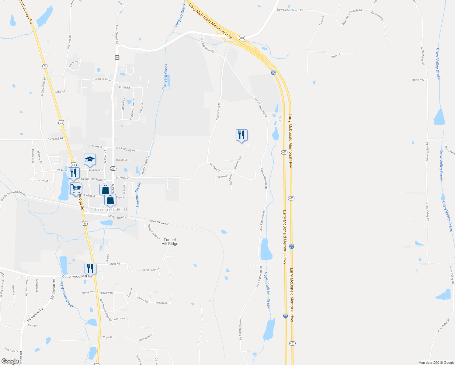 map of restaurants, bars, coffee shops, grocery stores, and more near 300 Hermitage in Tunnel Hill