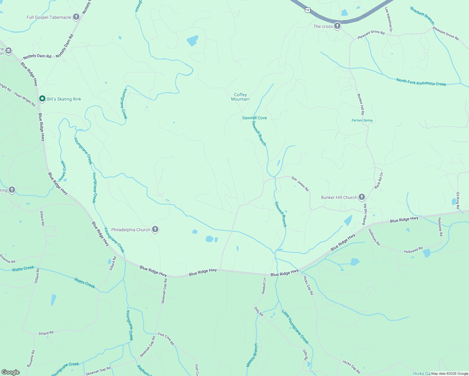 map of restaurants, bars, coffee shops, grocery stores, and more near 6151 Dock Jones Road East in Blairsville