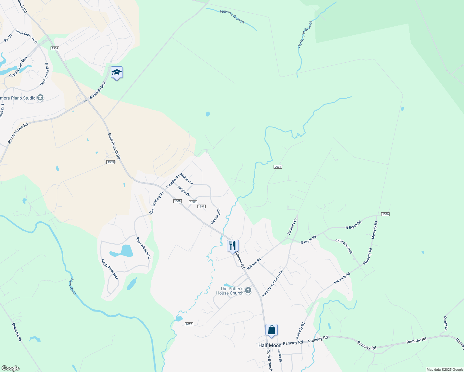 map of restaurants, bars, coffee shops, grocery stores, and more near 135 Batchelors Trail in Jacksonville