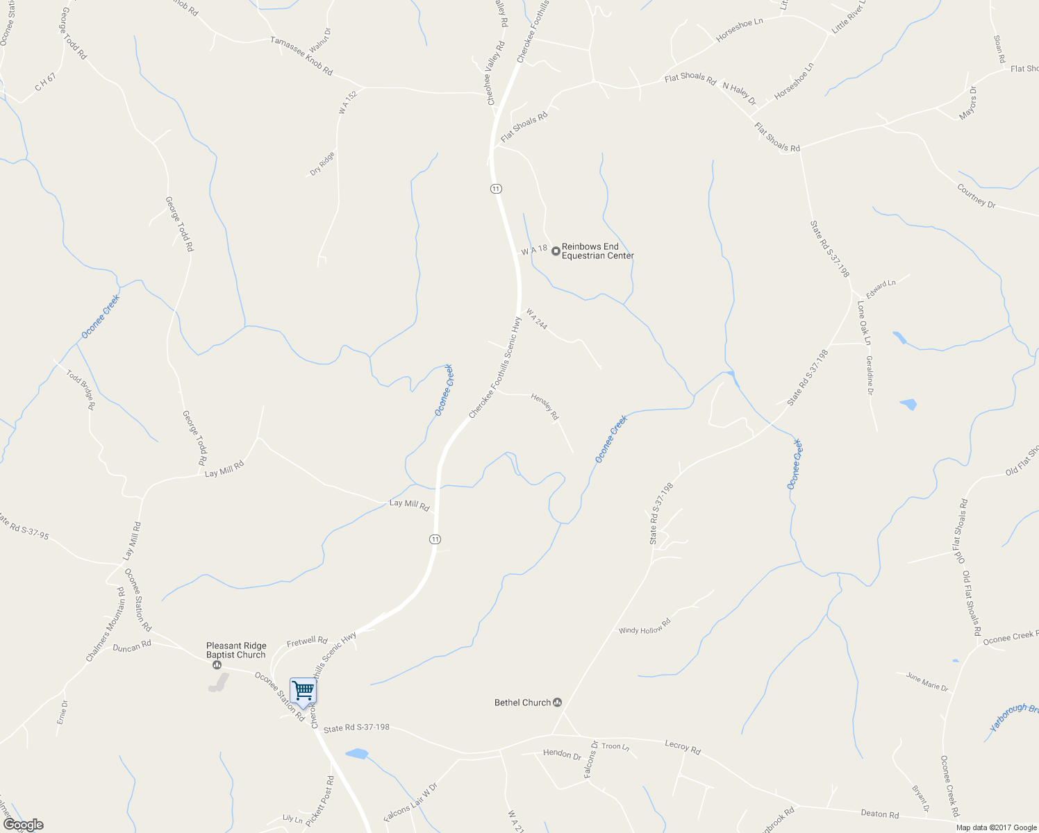 map of restaurants, bars, coffee shops, grocery stores, and more near 298 Cottage Lane in Walhalla