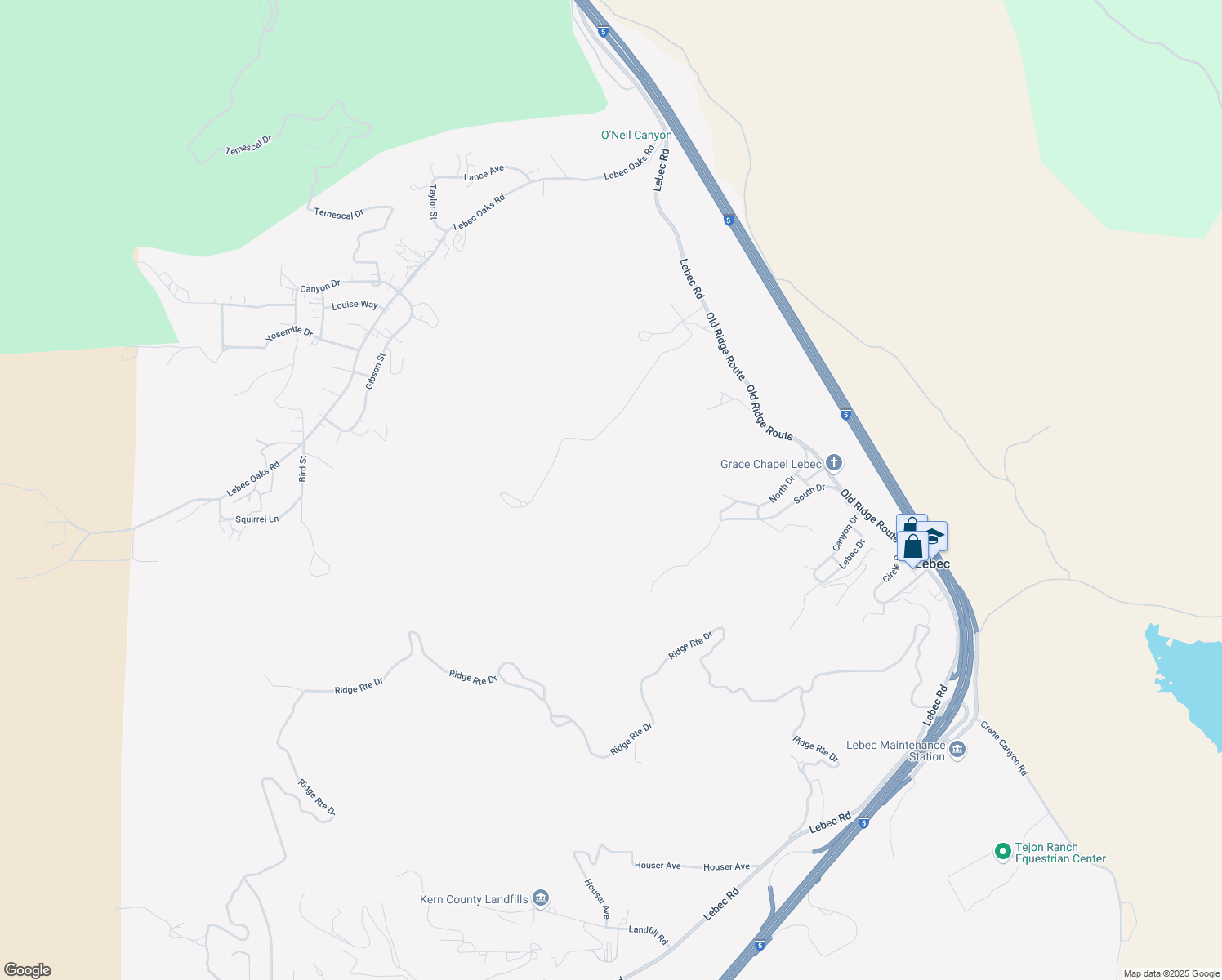 map of restaurants, bars, coffee shops, grocery stores, and more near 2480 Clear Canyon Road in Lebec
