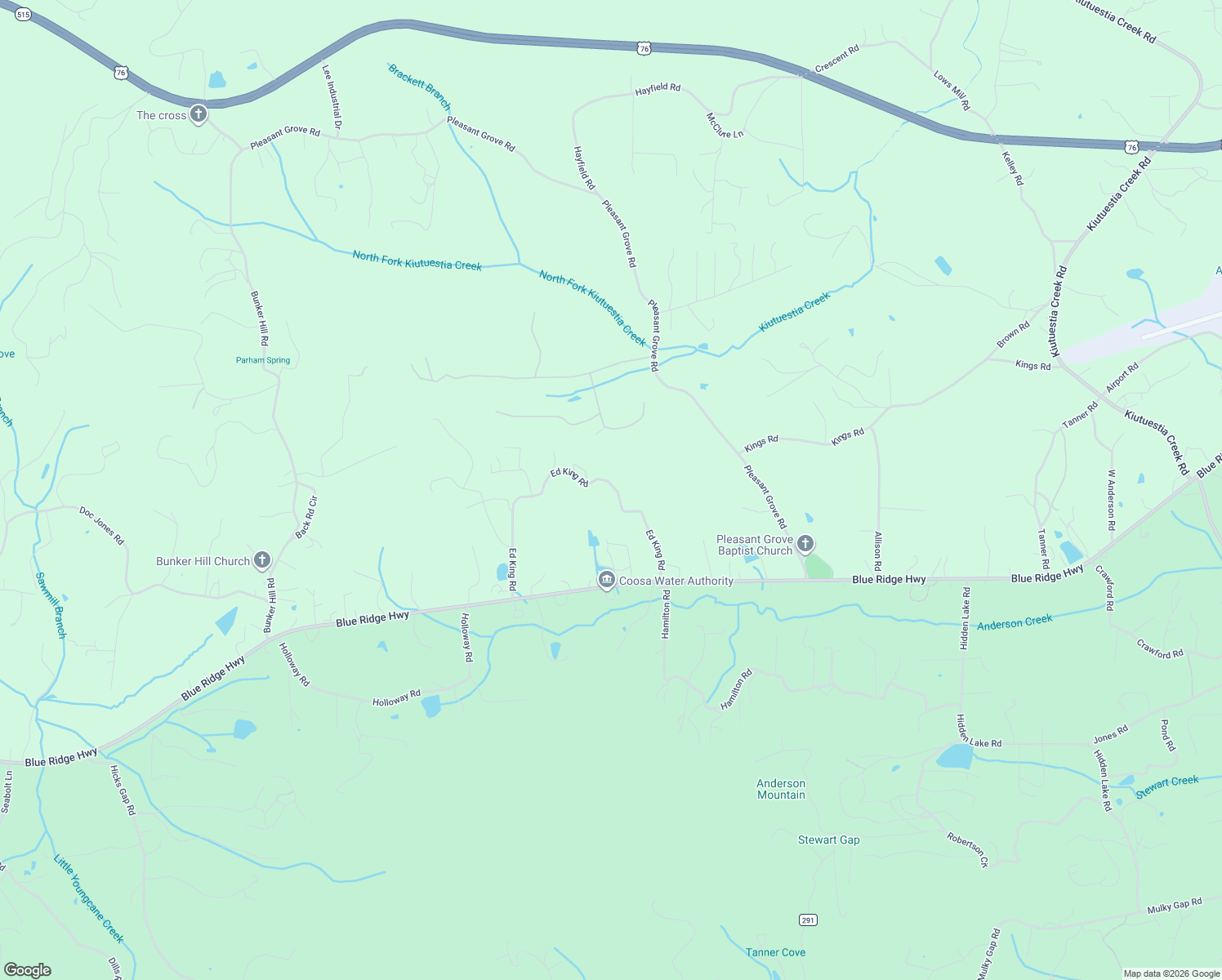 map of restaurants, bars, coffee shops, grocery stores, and more near 376 Ed King Road in Blairsville
