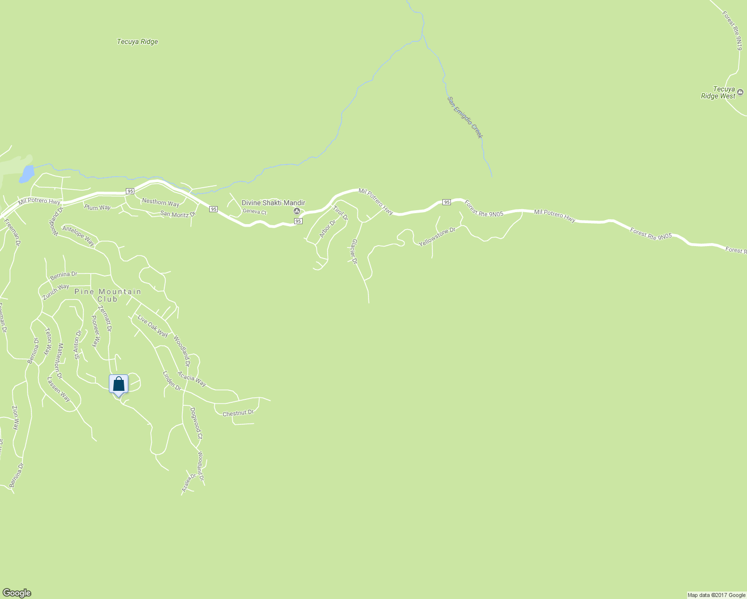map of restaurants, bars, coffee shops, grocery stores, and more near 2112 Glacier Drive in Frazier Park