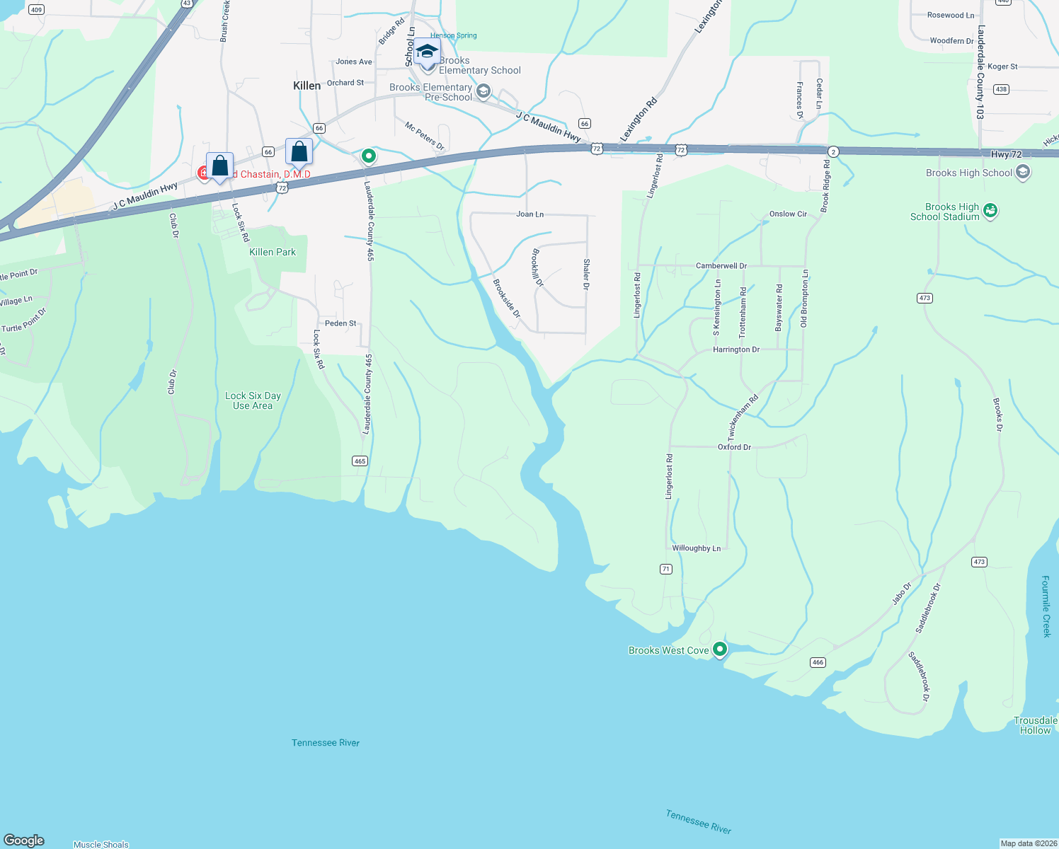 map of restaurants, bars, coffee shops, grocery stores, and more near 531 Heron Cove Rd in Killen