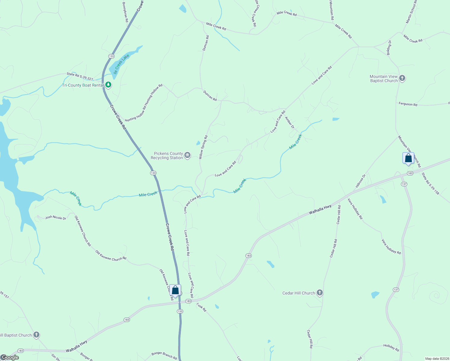 map of restaurants, bars, coffee shops, grocery stores, and more near 464 Love and Care Road in Six Mile