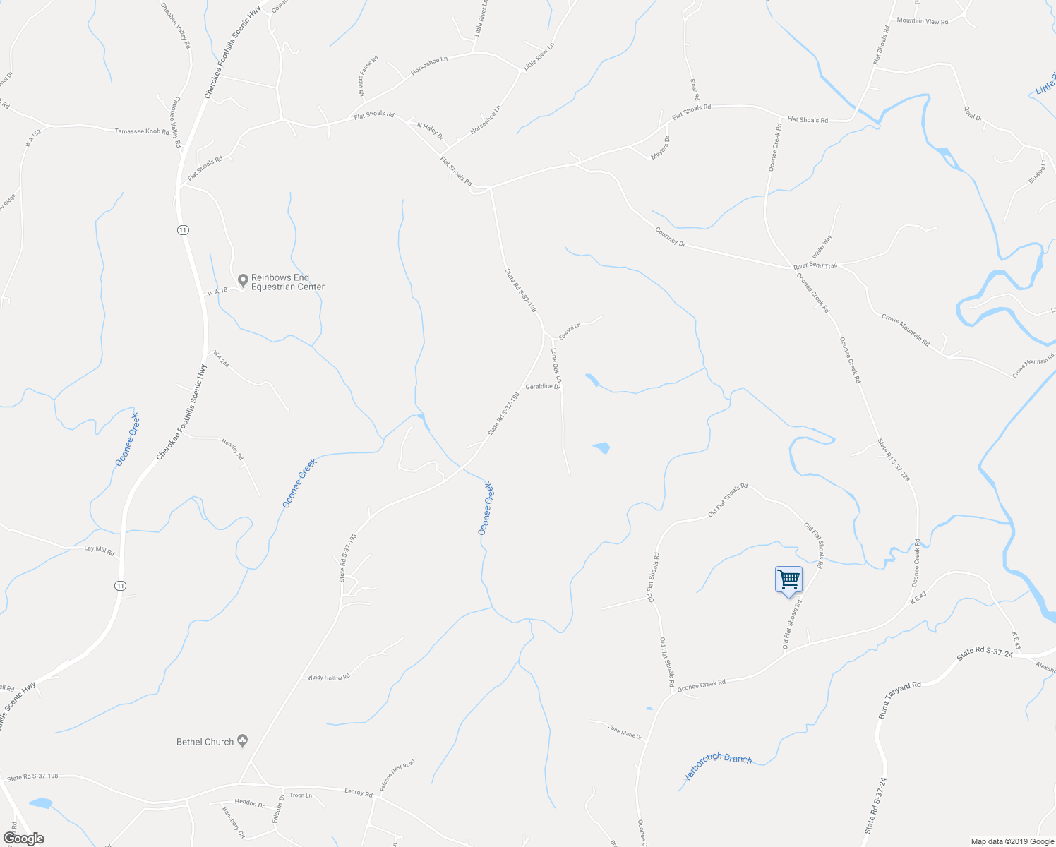 map of restaurants, bars, coffee shops, grocery stores, and more near 334 Geraldine Drive in Walhalla