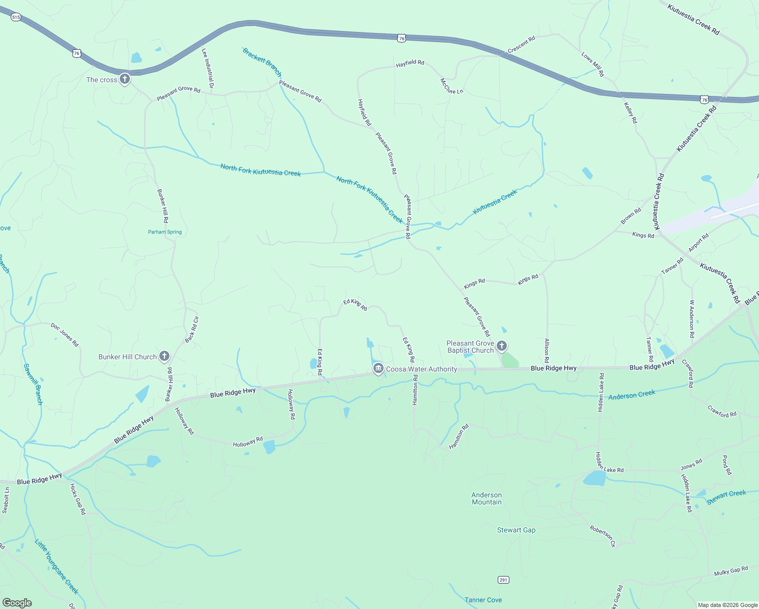 map of restaurants, bars, coffee shops, grocery stores, and more near 376 Ed King Road in Blairsville