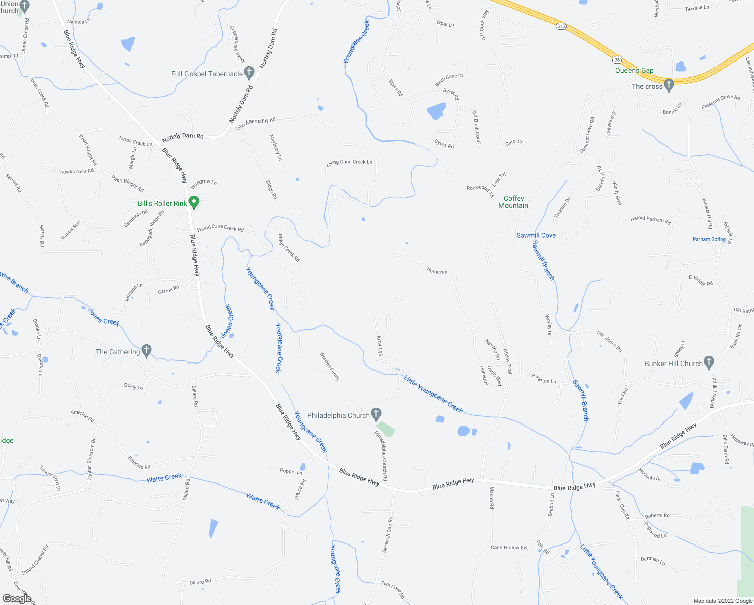 map of restaurants, bars, coffee shops, grocery stores, and more near 823 Arrant Road in Blairsville