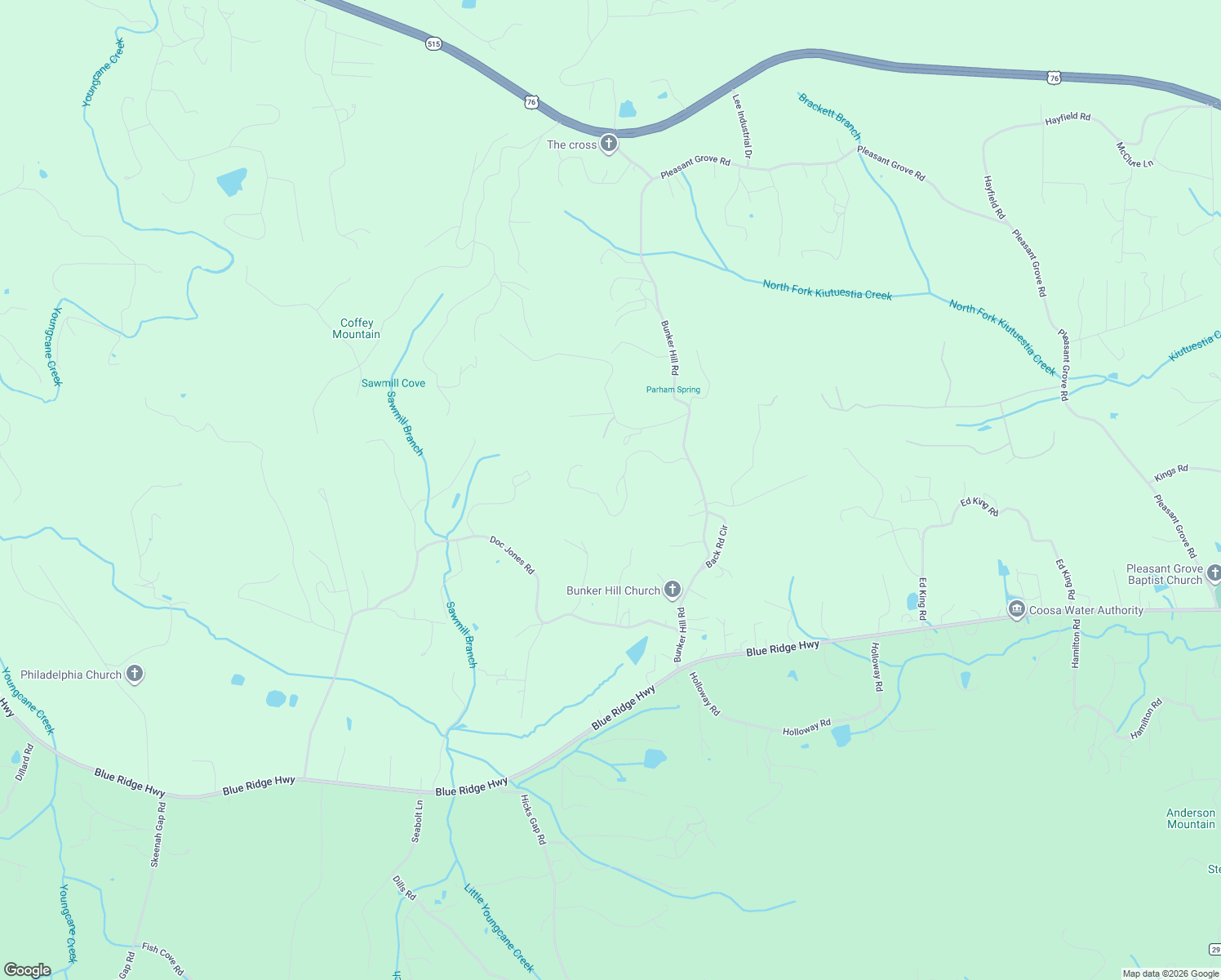 map of restaurants, bars, coffee shops, grocery stores, and more near 266 East Wright Road in Blairsville