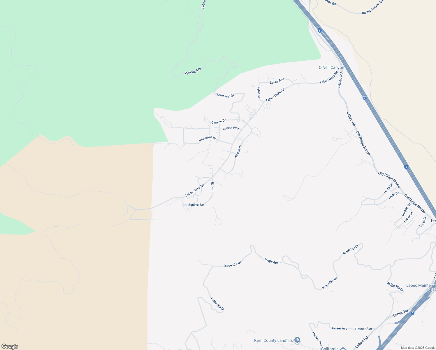 map of restaurants, bars, coffee shops, grocery stores, and more near 2404 Lebec Oaks Road in Lebec