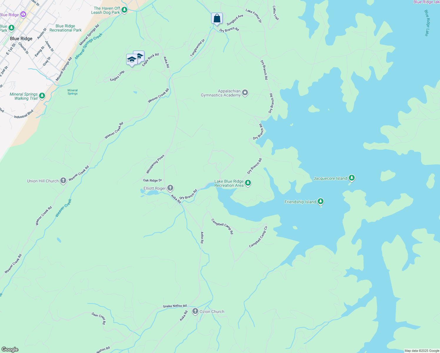 map of restaurants, bars, coffee shops, grocery stores, and more near 554 Deer Hunter Road in Blue Ridge