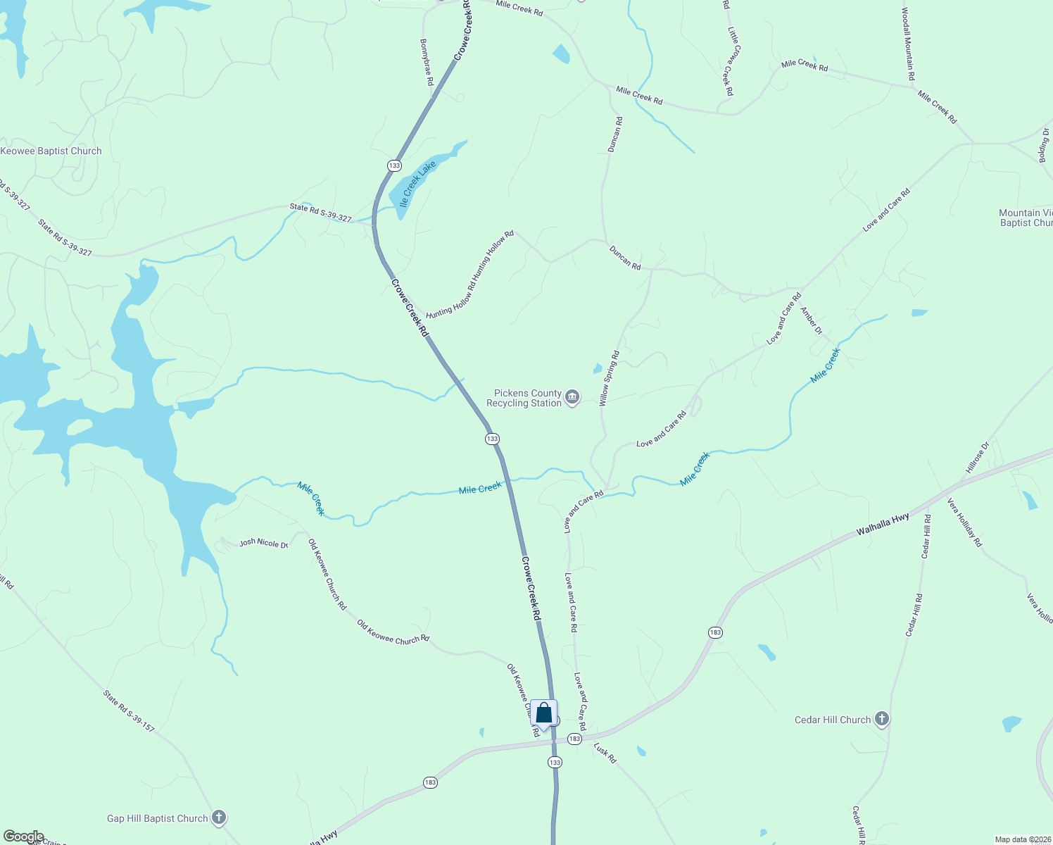 map of restaurants, bars, coffee shops, grocery stores, and more near 382 Crowe Creek Road in Six Mile