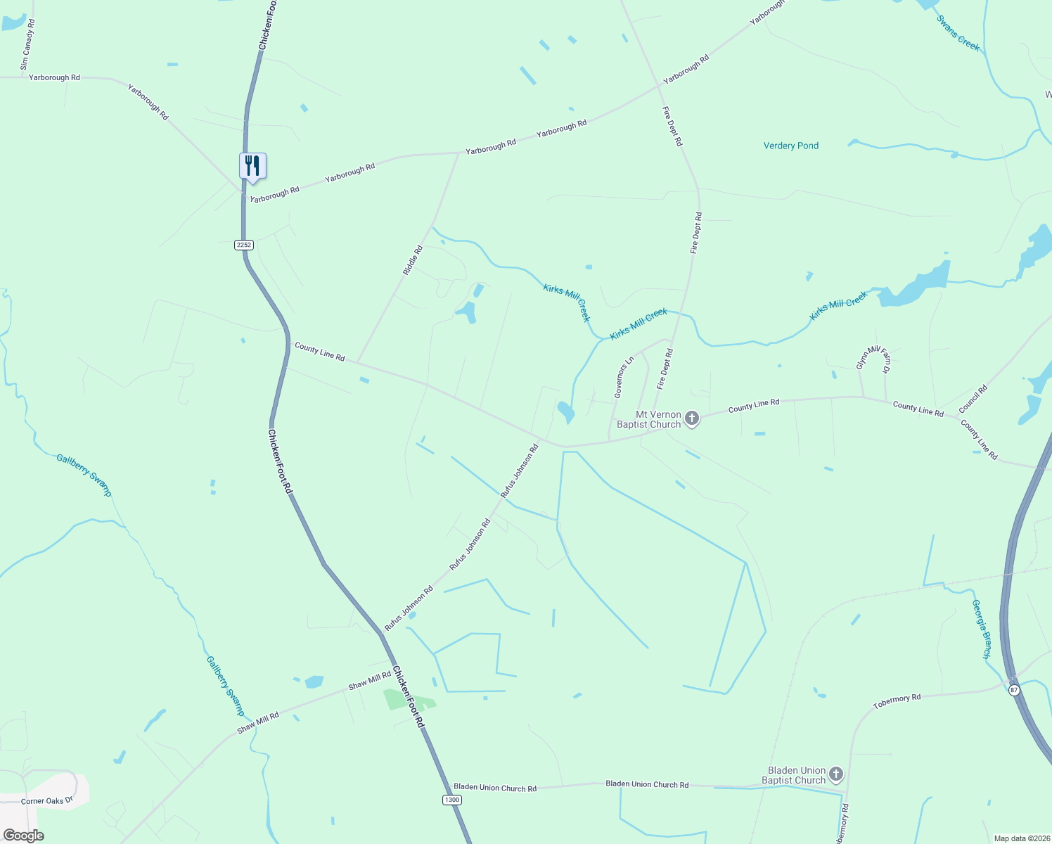 map of restaurants, bars, coffee shops, grocery stores, and more near 2879 County Line Rd in Hope Mills