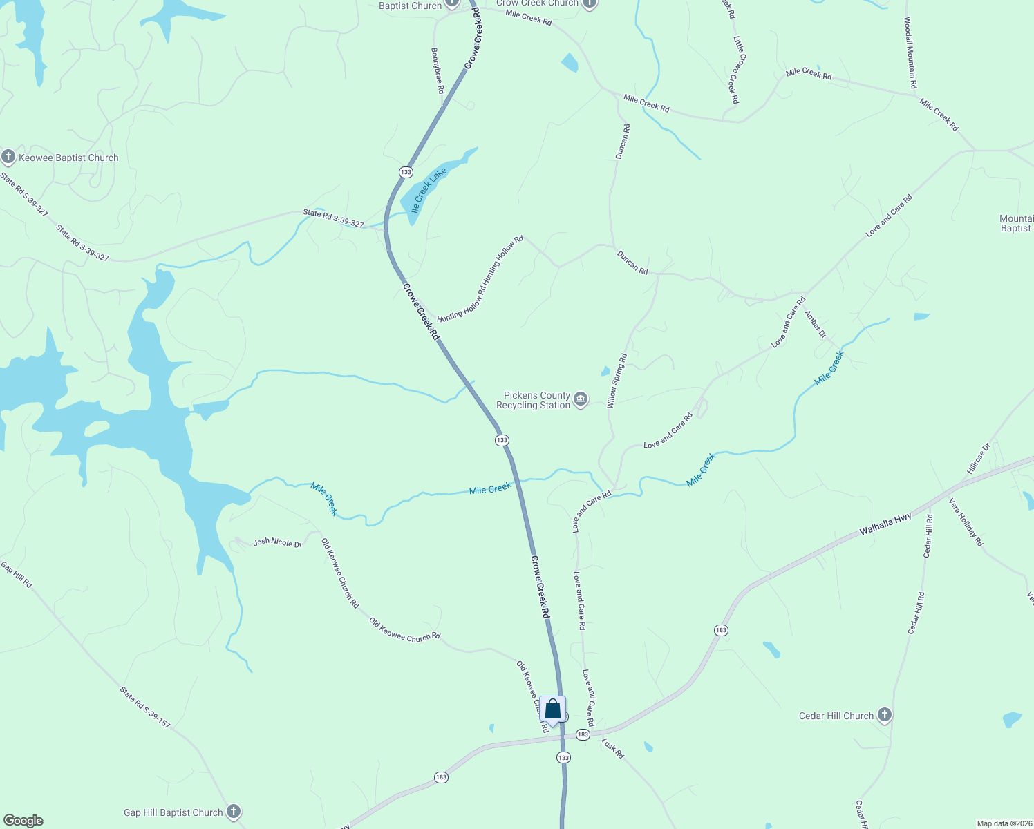 map of restaurants, bars, coffee shops, grocery stores, and more near 382 Crowe Creek Road in Six Mile