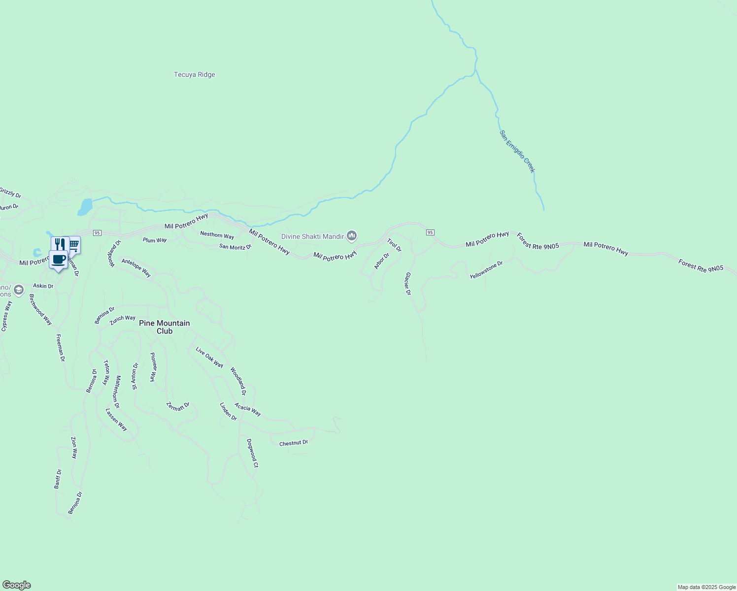 map of restaurants, bars, coffee shops, grocery stores, and more near 14700 Tumbleweed Place in Frazier Park