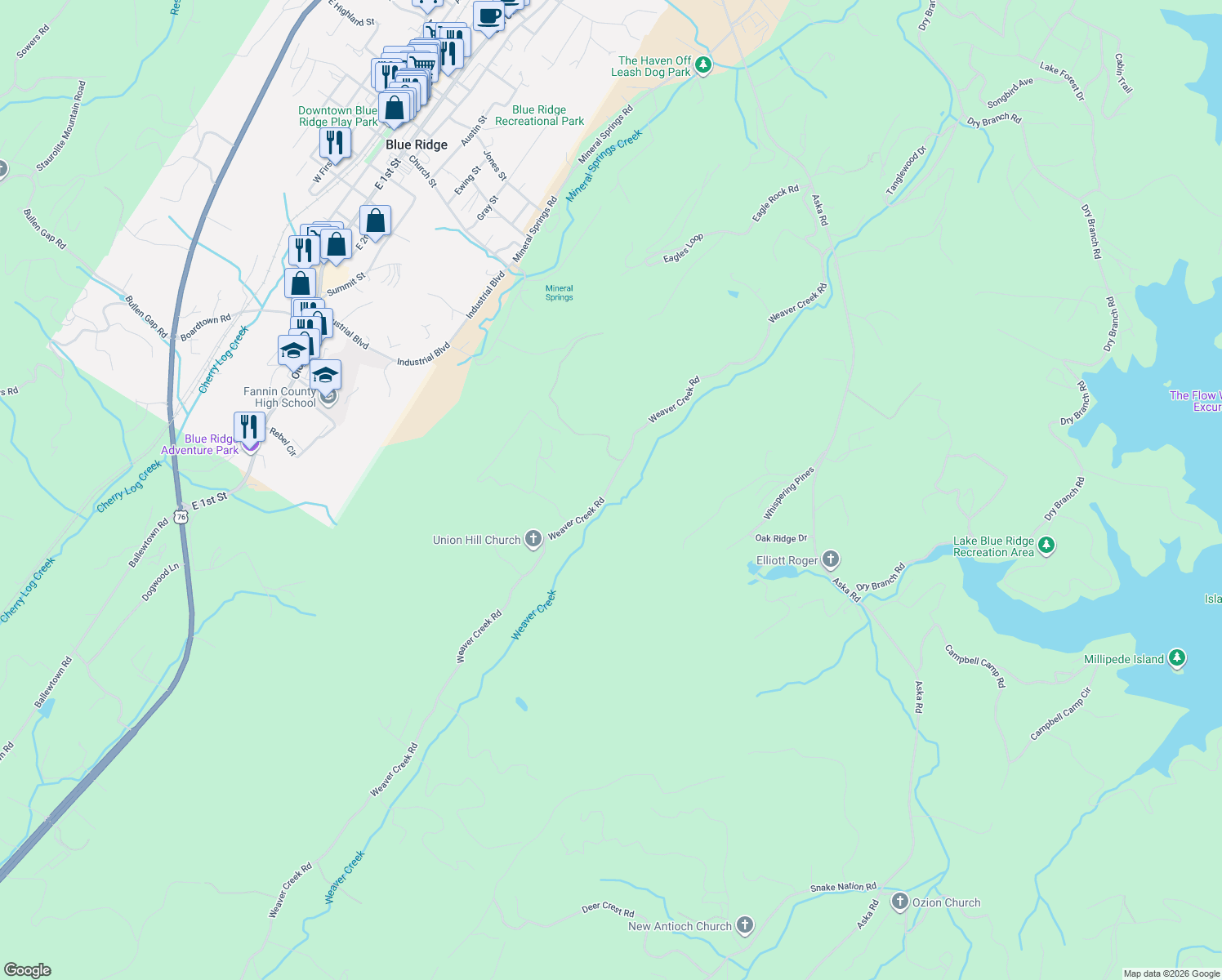 map of restaurants, bars, coffee shops, grocery stores, and more near in Blue Ridge