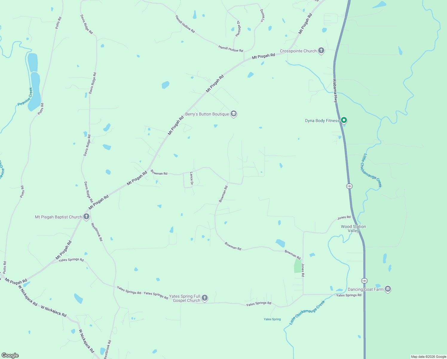 map of restaurants, bars, coffee shops, grocery stores, and more near 618 Bowman Road in Ringgold