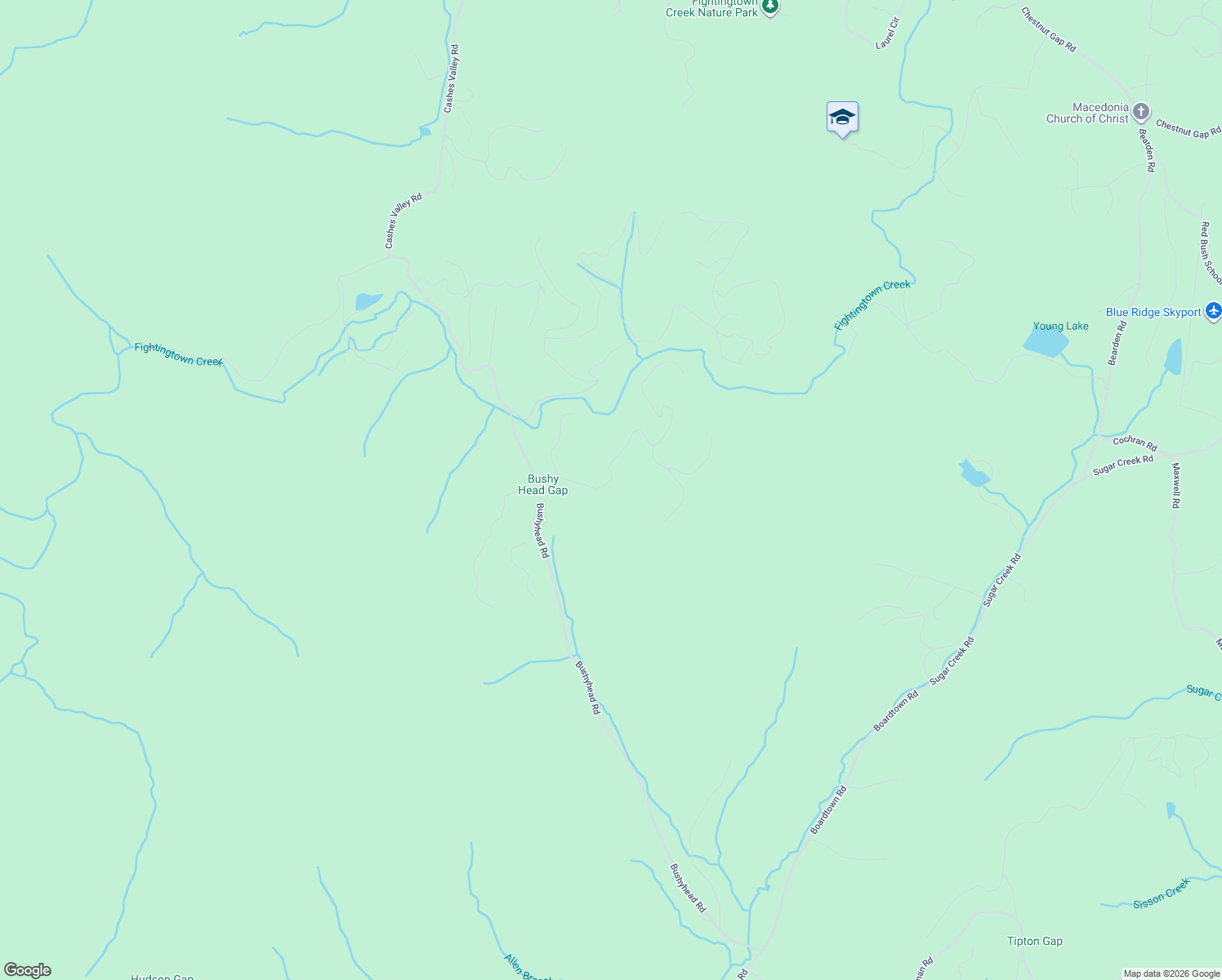 map of restaurants, bars, coffee shops, grocery stores, and more near 192 Bushyhead Road in Cherry Log