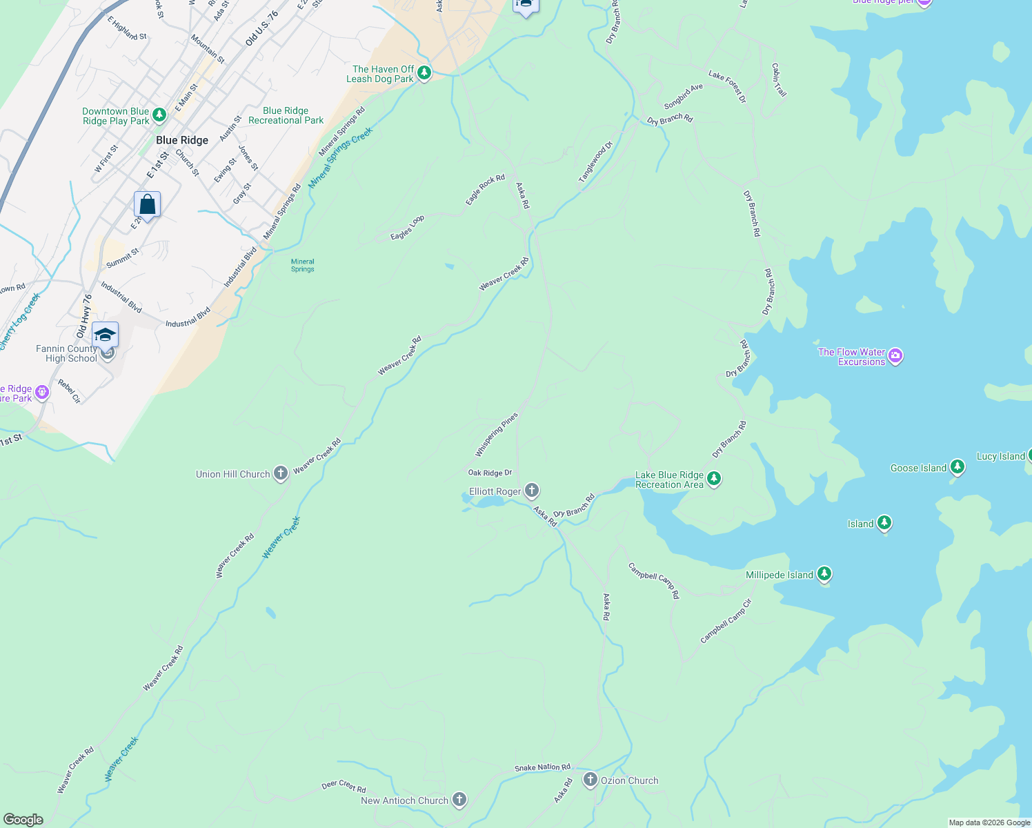 map of restaurants, bars, coffee shops, grocery stores, and more near 1725 Aska Road in Blue Ridge