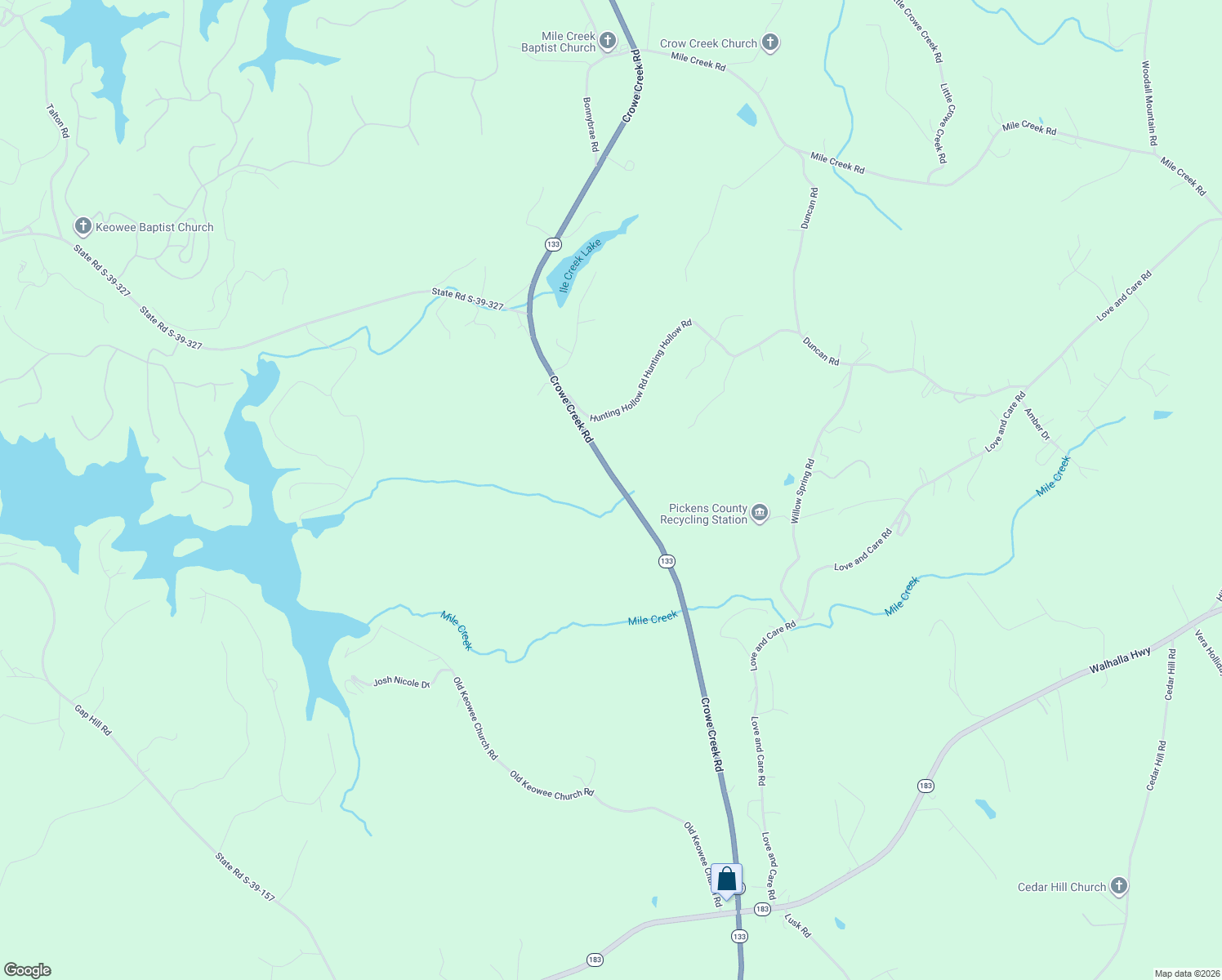 map of restaurants, bars, coffee shops, grocery stores, and more near 426 Crowe Creek Road in Six Mile
