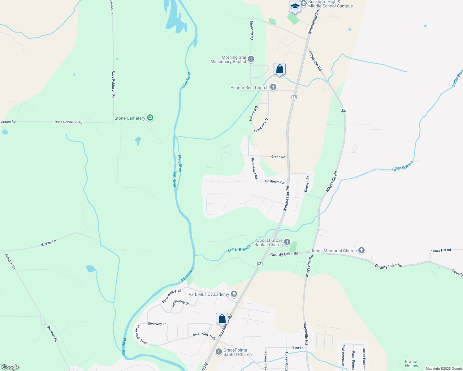 map of restaurants, bars, coffee shops, grocery stores, and more near 134 Buckhead Run in New Market