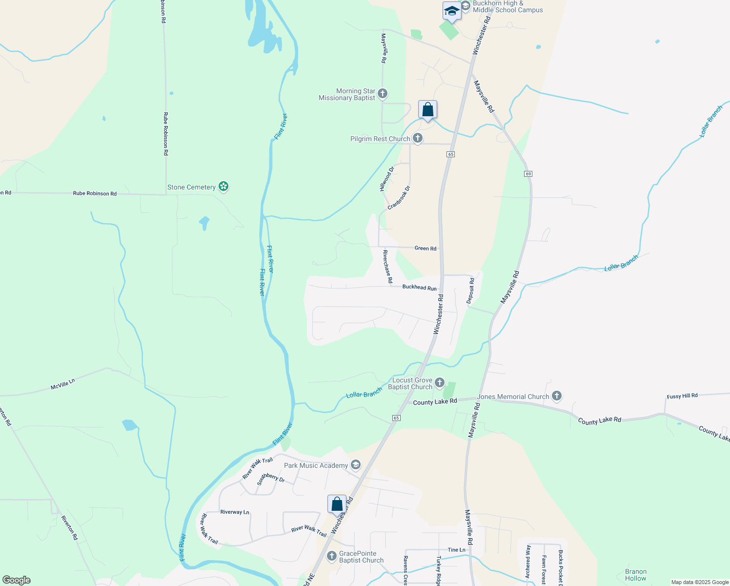 map of restaurants, bars, coffee shops, grocery stores, and more near 126 Buckhead Run in New Market