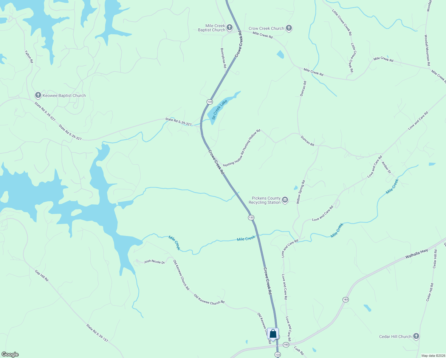 map of restaurants, bars, coffee shops, grocery stores, and more near 492 Crowe Creek Road in Six Mile