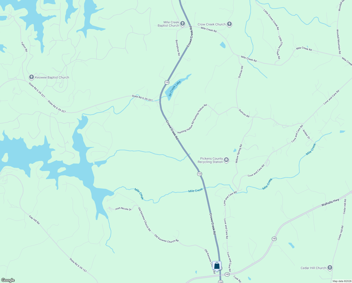 map of restaurants, bars, coffee shops, grocery stores, and more near 492-598 Crowe Creek Road in Six Mile