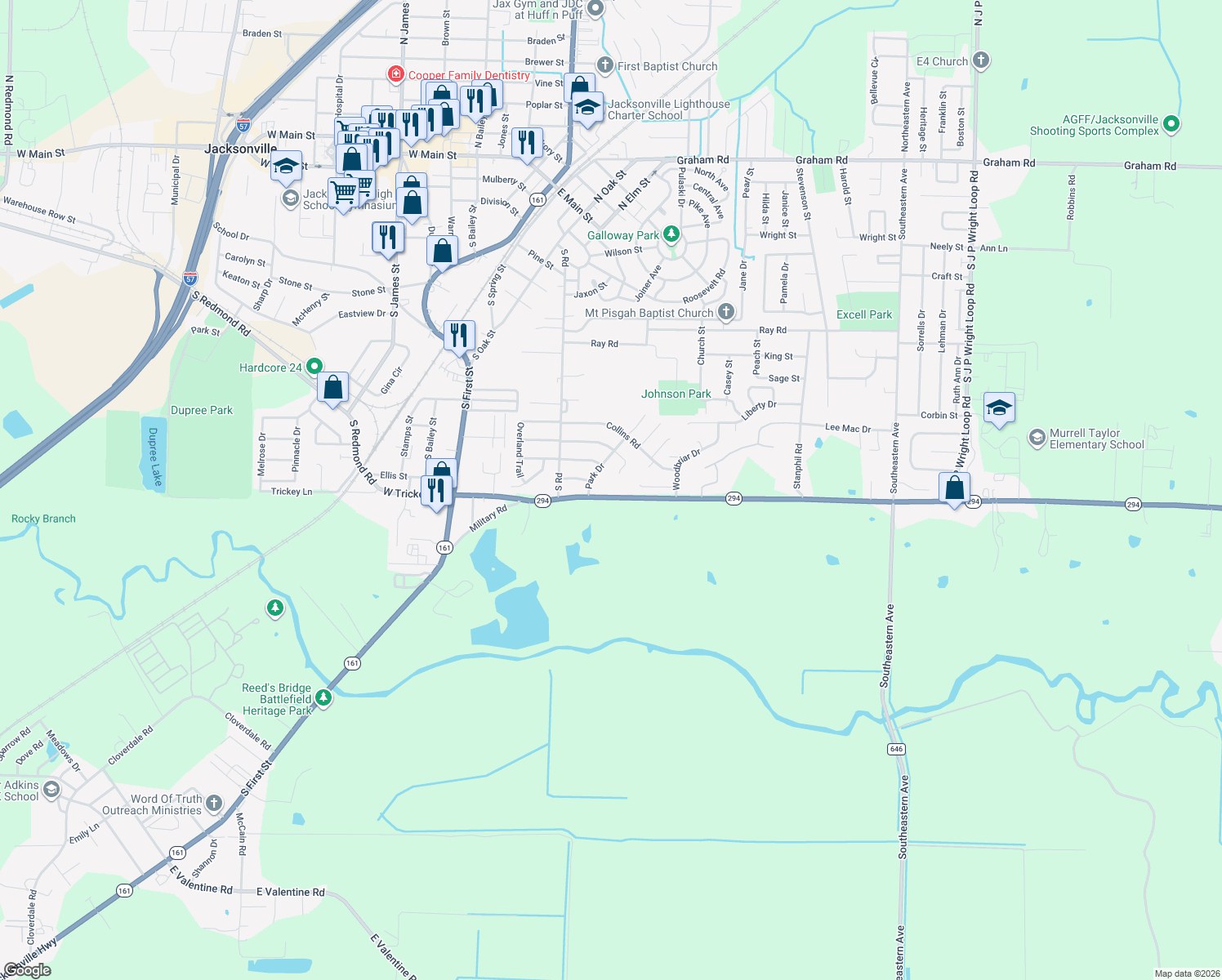 map of restaurants, bars, coffee shops, grocery stores, and more near 208 Military Road in Jacksonville