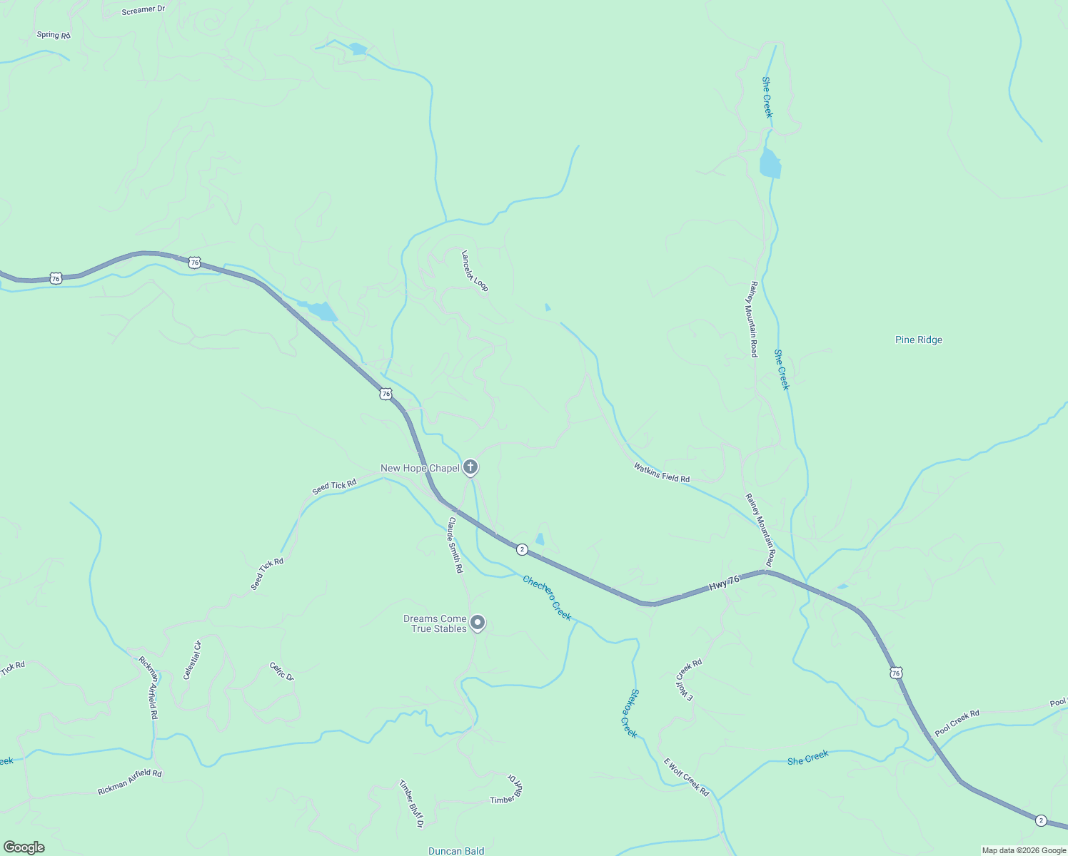 map of restaurants, bars, coffee shops, grocery stores, and more near New Hope Church Road in Clayton