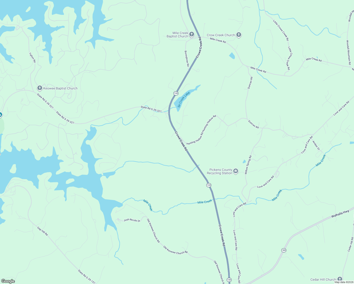 map of restaurants, bars, coffee shops, grocery stores, and more near 605 Crowe Creek Road in Six Mile