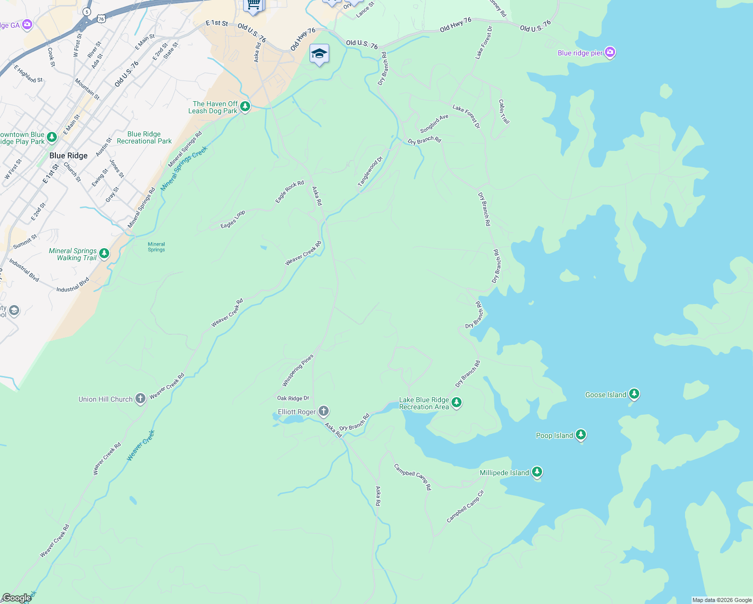 map of restaurants, bars, coffee shops, grocery stores, and more near 329 Carlie Trail in Blue Ridge