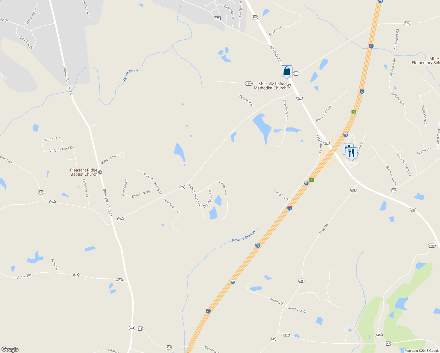 map of restaurants, bars, coffee shops, grocery stores, and more near 3591 Enterprise Drive in Rock Hill