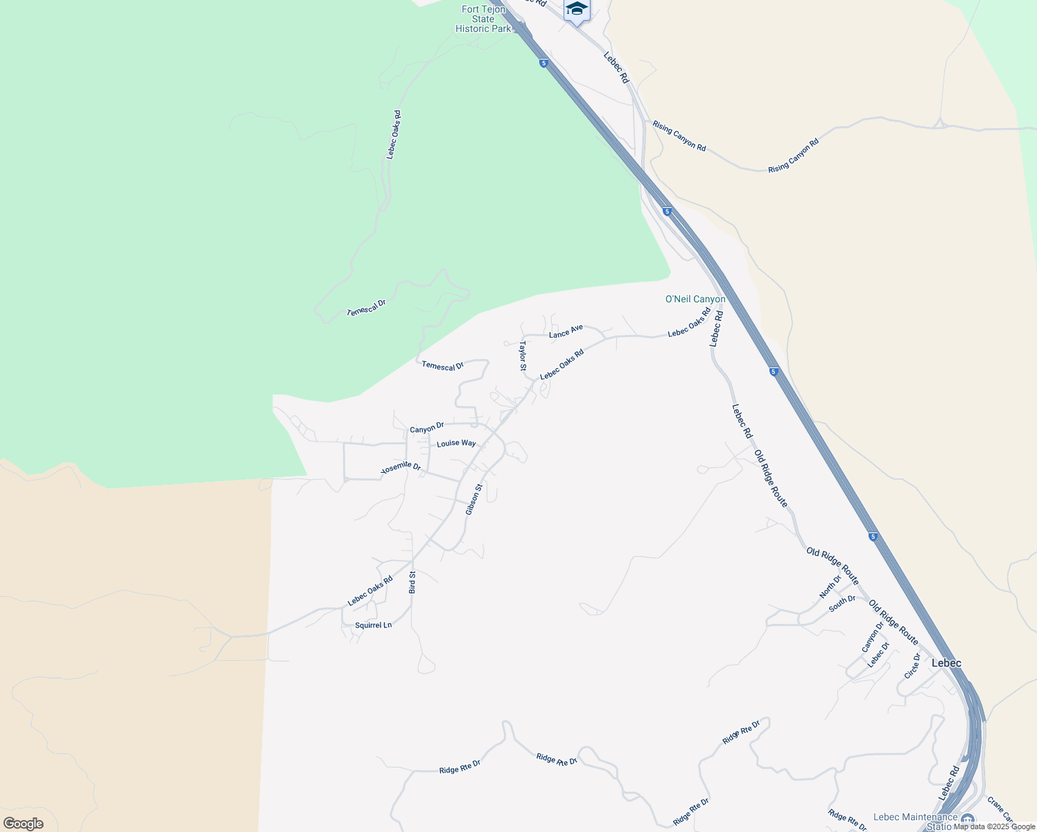 map of restaurants, bars, coffee shops, grocery stores, and more near 3020 Lebec Oaks Road in Lebec
