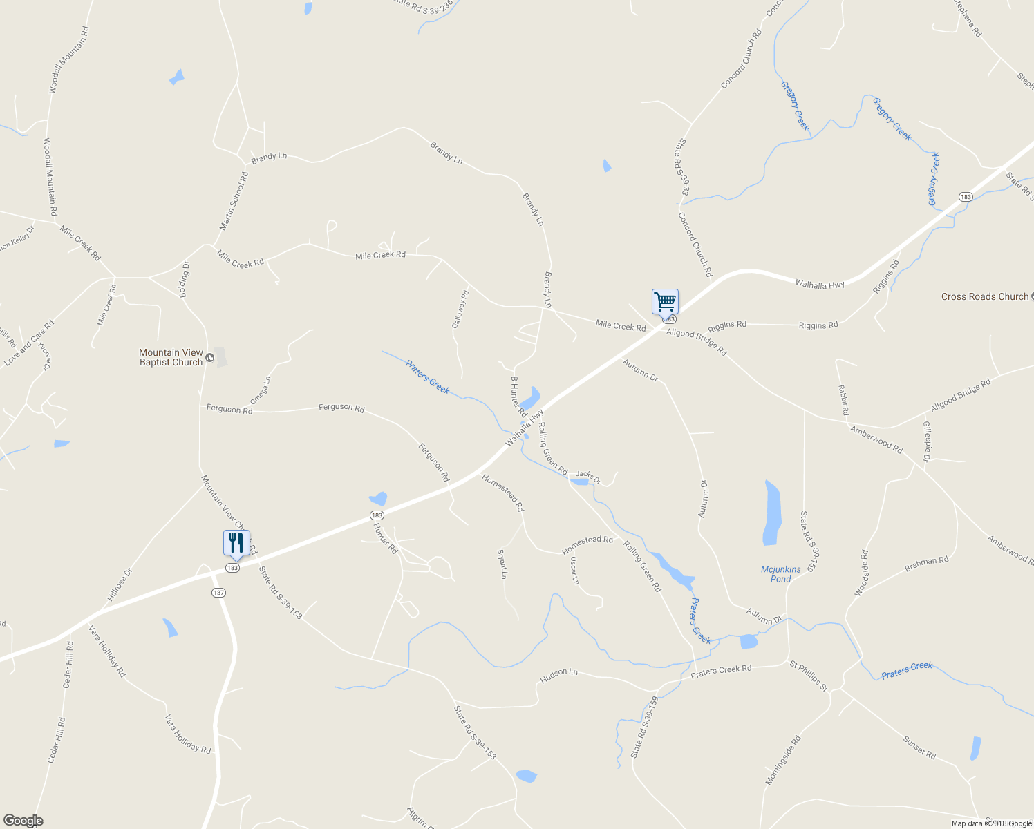 map of restaurants, bars, coffee shops, grocery stores, and more near 2106 Walhalla Highway in Pickens