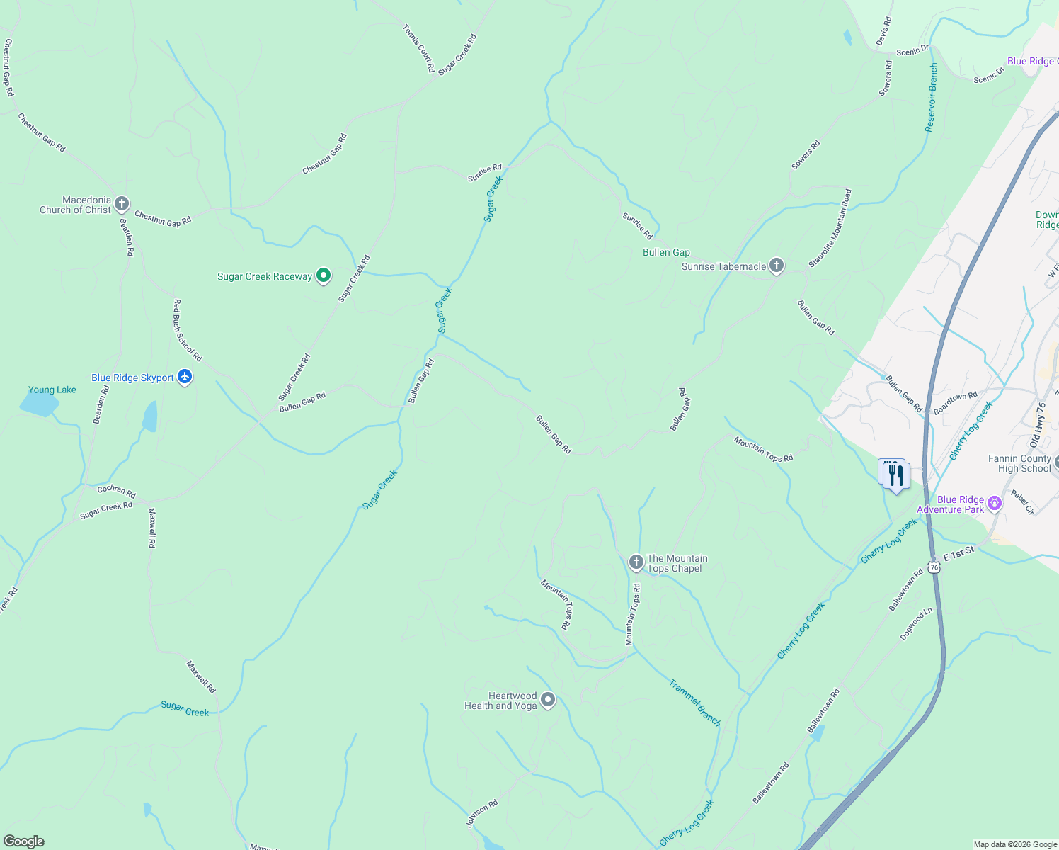 map of restaurants, bars, coffee shops, grocery stores, and more near 42 Overlook Road in Blue Ridge