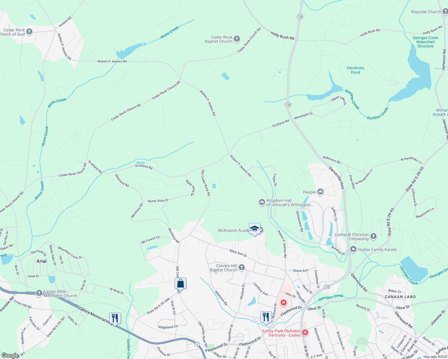 map of restaurants, bars, coffee shops, grocery stores, and more near 115 Masters Woods Way in Easley