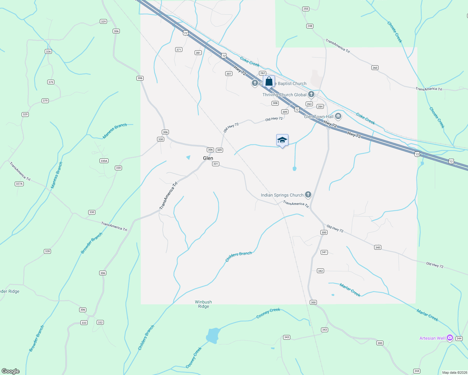 map of restaurants, bars, coffee shops, grocery stores, and more near in Glen