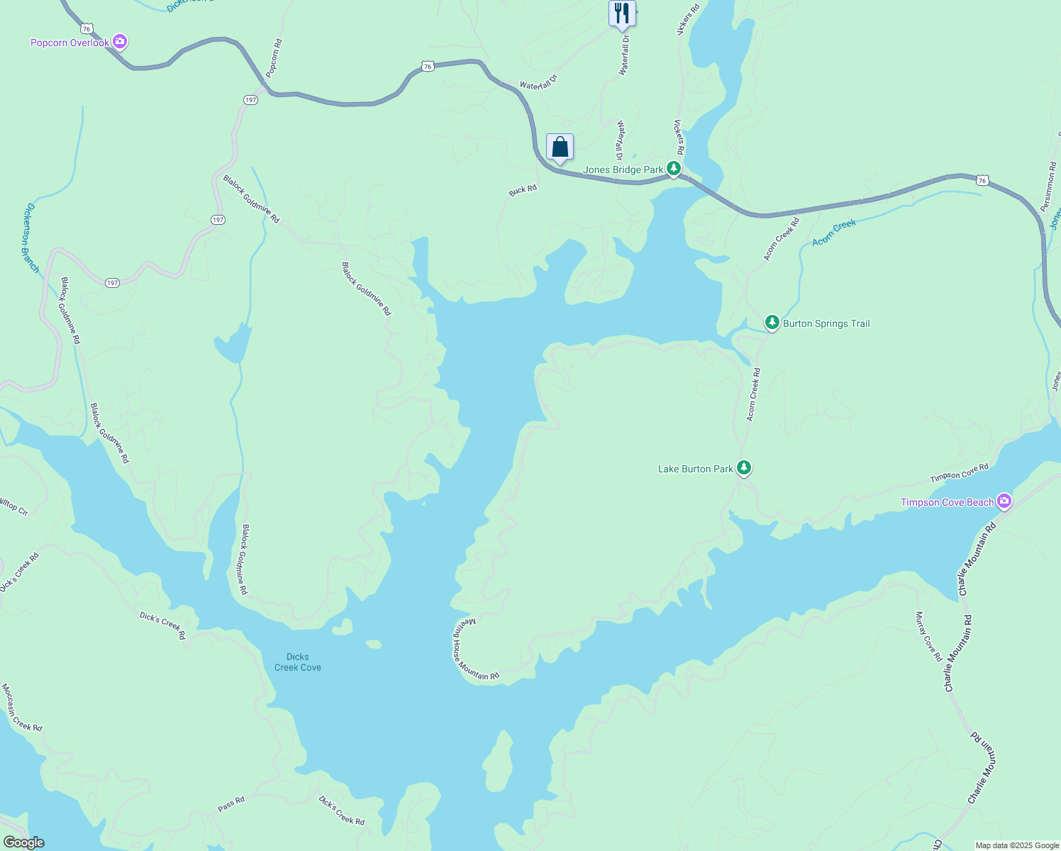 map of restaurants, bars, coffee shops, grocery stores, and more near 1480 Meeting House Mountain Road in Clayton