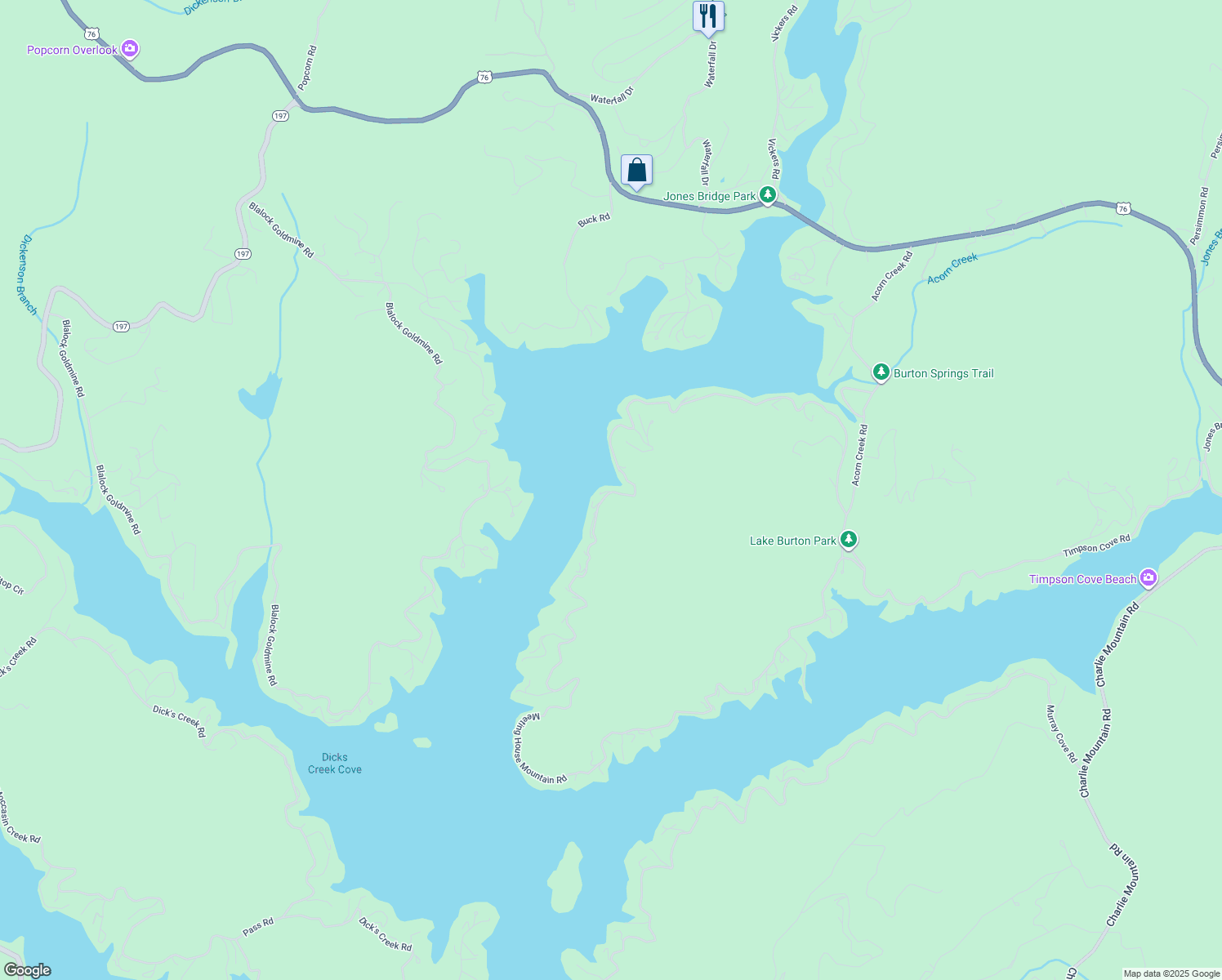 map of restaurants, bars, coffee shops, grocery stores, and more near 1480 Meeting House Mountain Road in Clayton
